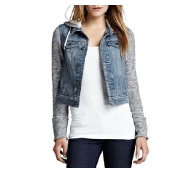 Free People Denim and Knit Hoodie Jacket Small - Picture 1 of 10
